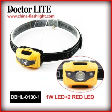 1W LED+2red LED headlamp ,LED headlamp for camping,wholesale Camping LED Headlamp with Red lighting