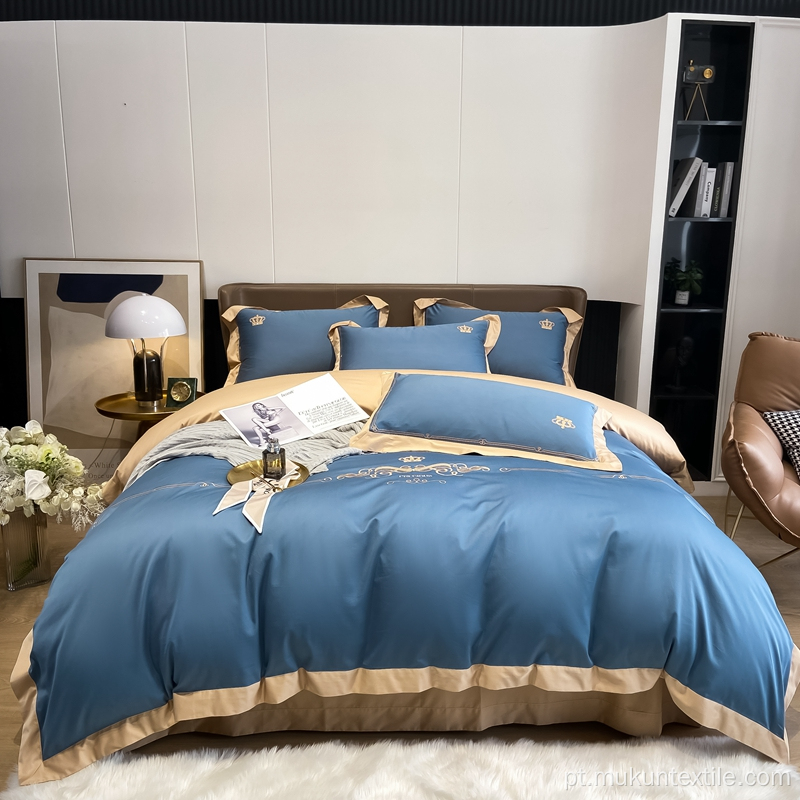 Cama de cama de luxo Conjunto 100 de algodão bordado