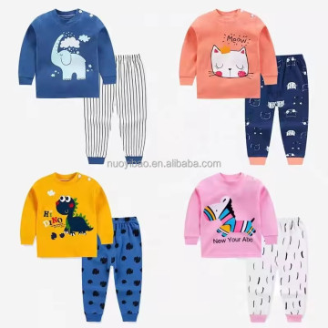 Casual Long Sleeve Winter Autumn Cartoon Cotton Kids Pajamas Set