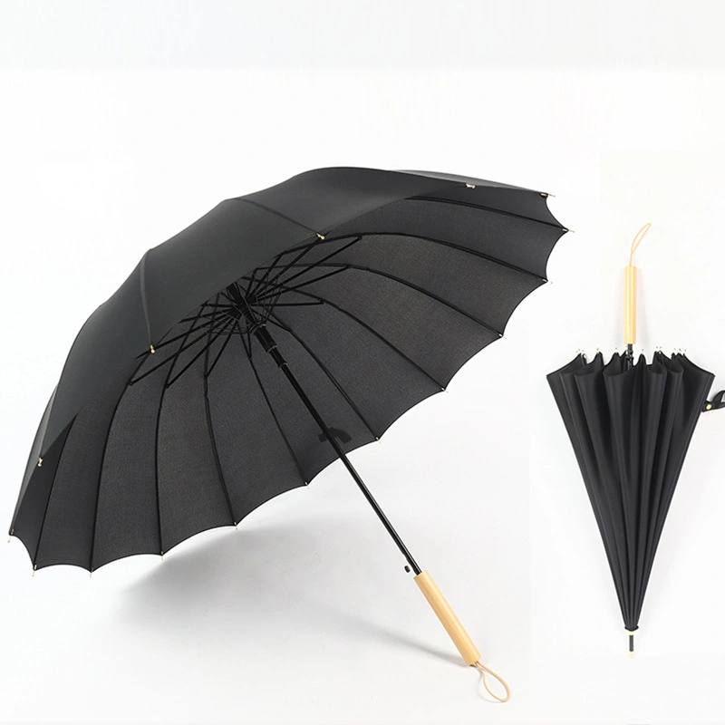 Traditional 16ribs Sun Protection Straight Wooden Customize Promotional Wholesale Umbrella with Logo Prints