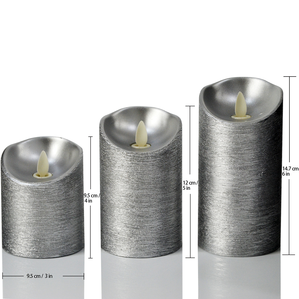Silver Flickering Dancing Flame Led Flameless Pillar Candles