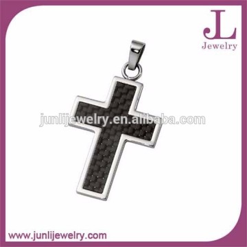 Stainless Steel Mens Cross Pendant Carbon Fiber Cross Pendant