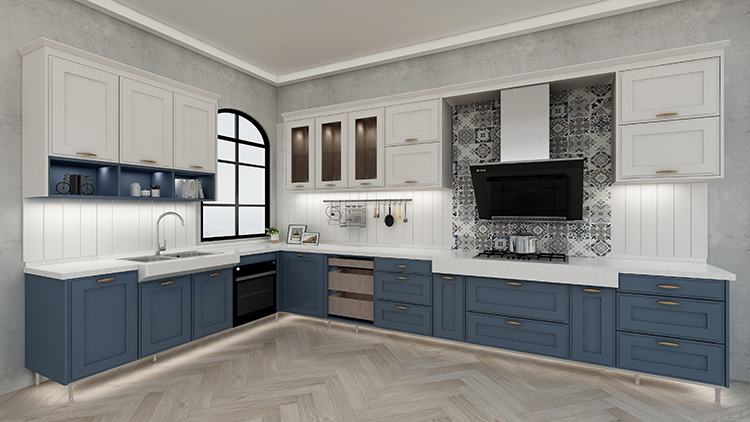 wooden blue kitchen storage furniture cabinet