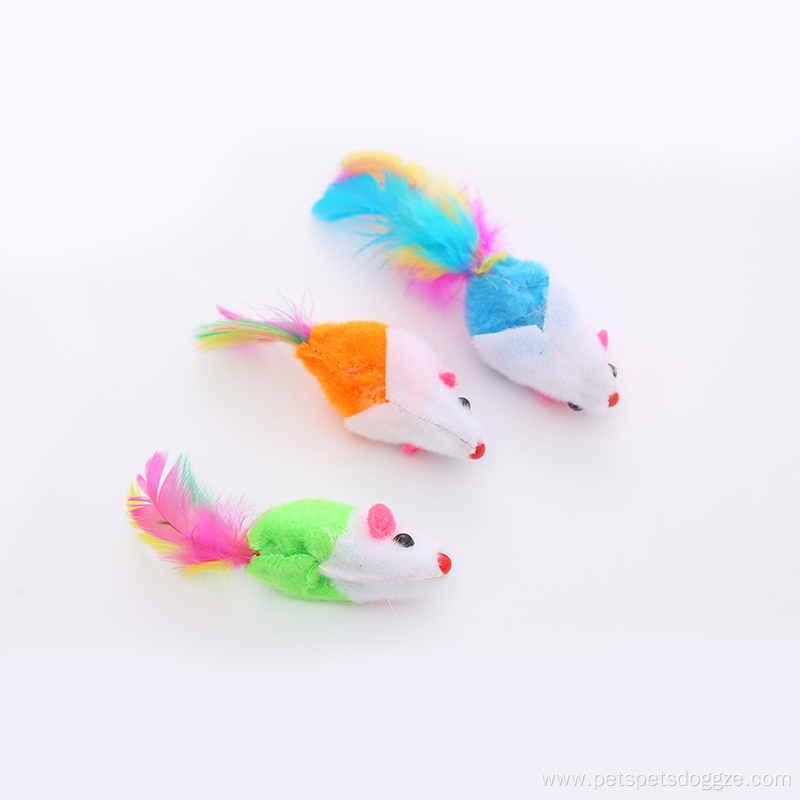Colorful feathers mouse interactive cat toy