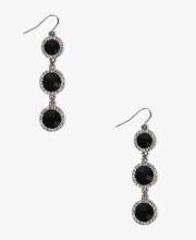 Very long black resin and bright crystals decorated drop earring chain shaped earring