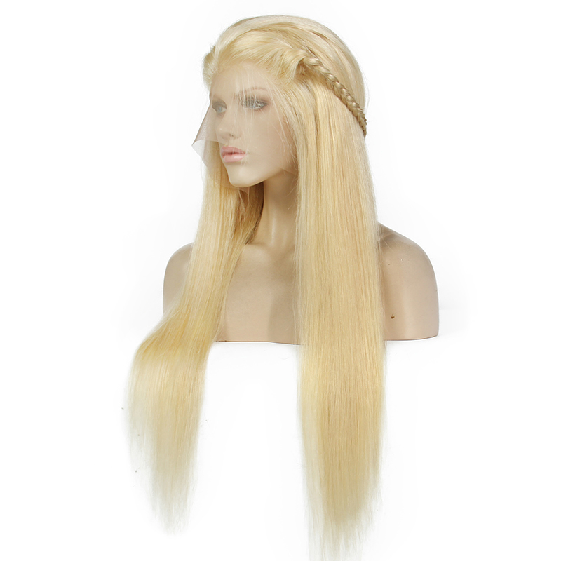 Cuticle Aligned Hair With Swiss Lace  Front Wigs, Color 613 Blonde Silky Straight Weave Hair Wigs