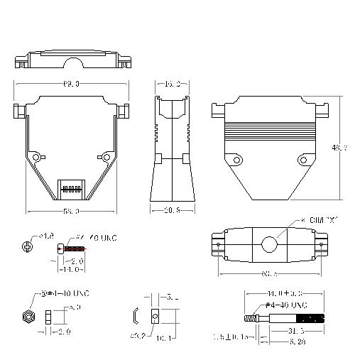 DBZV-37XX2 4 D-SUB METAL HOODS,37P, V TYPE, LONG SCREW