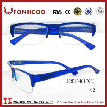 FONHCOO +4.00 Custom Vision Plastic Blue Half Frame Men Reading Spectacles Glasses