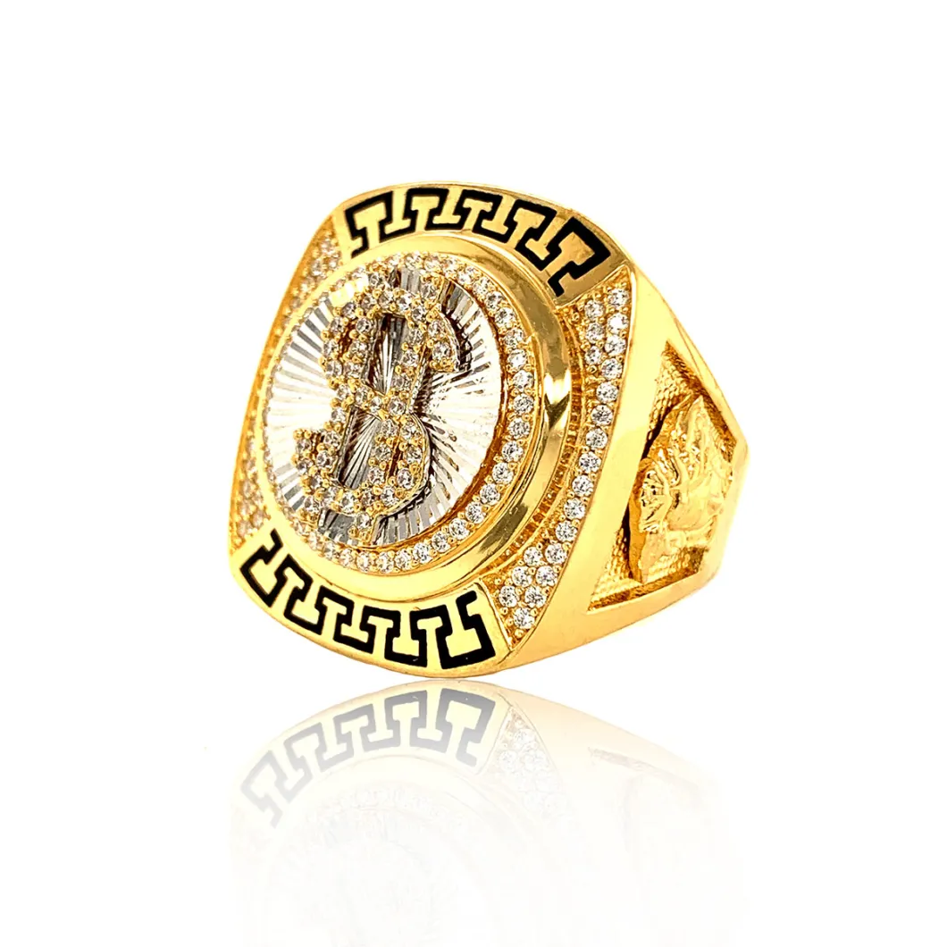 Wholesale Men's Hip Hop Dollar Sign with Cubic Zirconia Square Shape fashion Ring