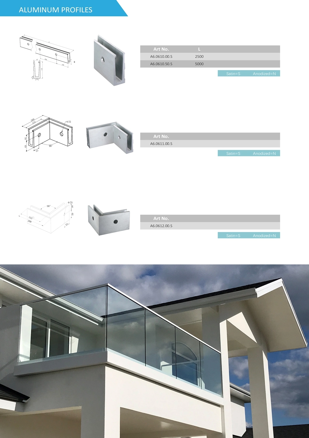 Frameless Glass Balcony Balustrade Railing with Aluminium Glass U Channel Railing