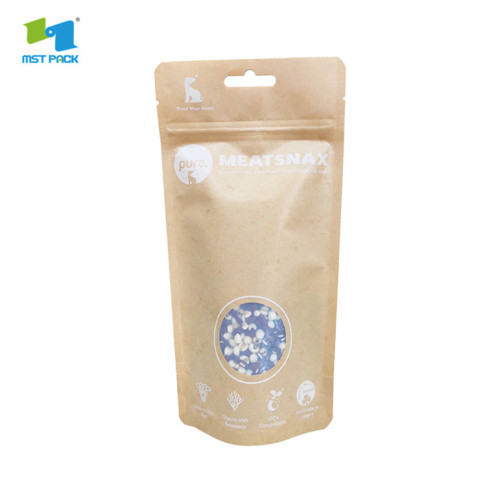 100% compostable kraft stand up pouches with window