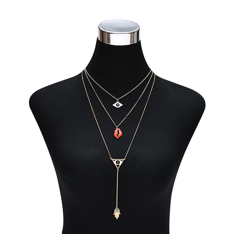 Trend Multilayer Choker Necklace with Mouth Evil Eye Pendant