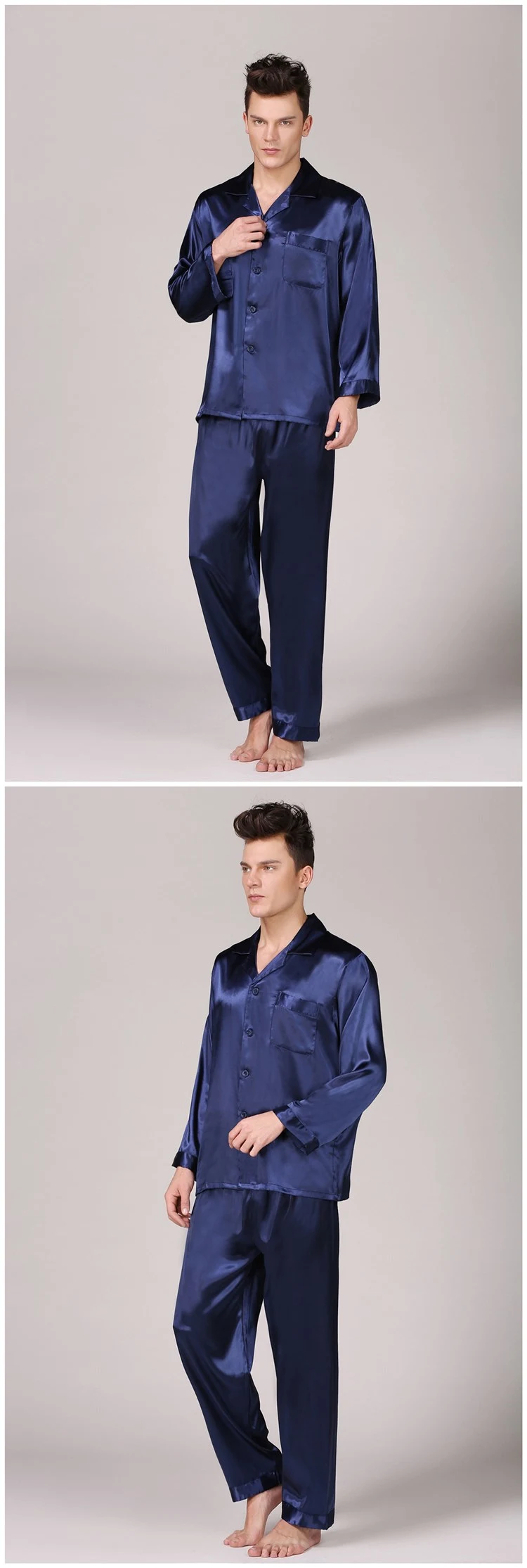 Pajamas Set Long Sleeve Sleepwear Mens Button-Down 2 Piece Soft Sleepwear Sets