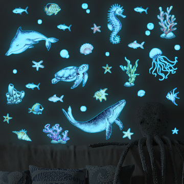 Blue Sea Animals Glow-in-the-Dark Wall Stickers: Aesthetic Decorative Solutions for Children's Bedrooms and Living Rooms