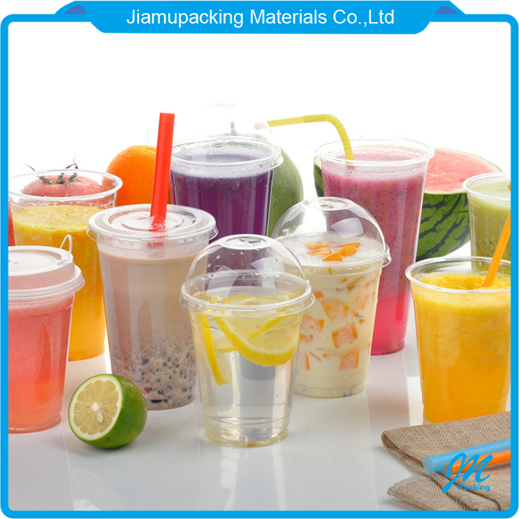 Disposable clear pet pp plastic split twin drinking cup with lid for fruit juice packaging