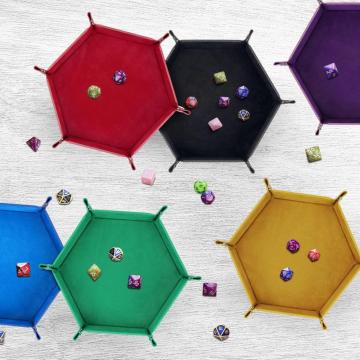 Hexagon Folding D &amp; D Dice Tably Dice Halter Aufbewahrungsbox für Rolling Dice Games, Würfel Rolling Tably PU Leder und Samt