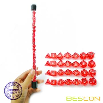 Bescon 28pcs Translucent Red Mini Polyedrische Würfel Set in Tube, Ruby Dice Dungeons und Dragons 4X7pcs, Mini Ruby Gem Dice Set