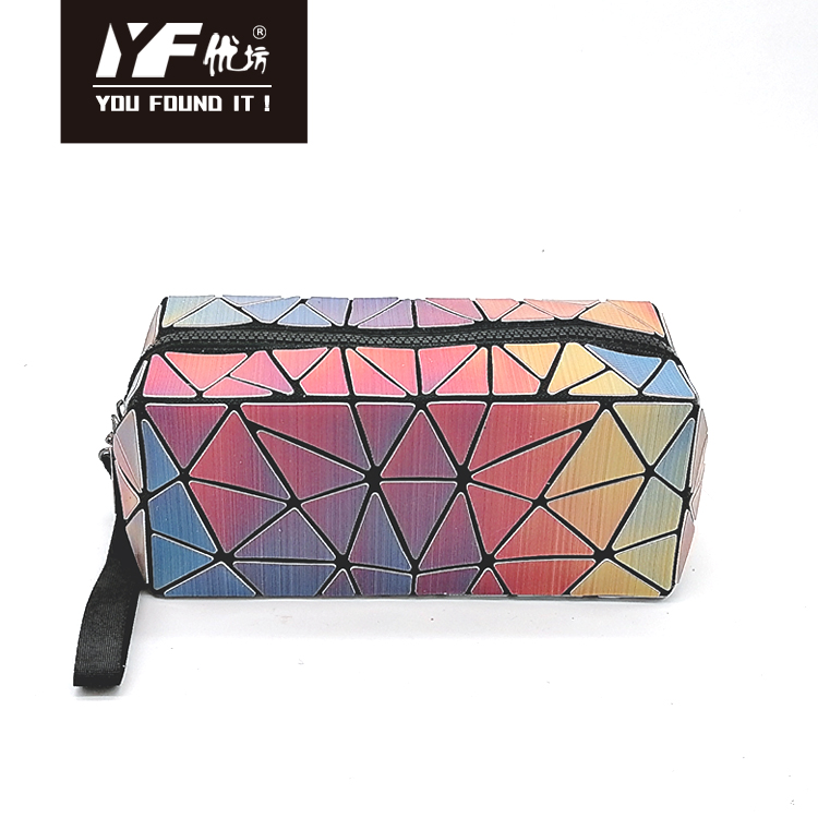 Geometric design changable color PU makeup bag