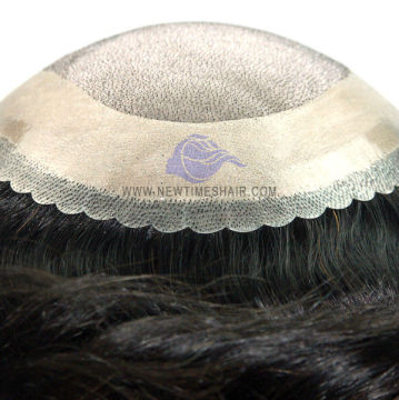 Fine mono base with scallop front men's toupee