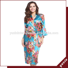 Bridal silk bath robe Custom made women robe Long Floral robe RFL008