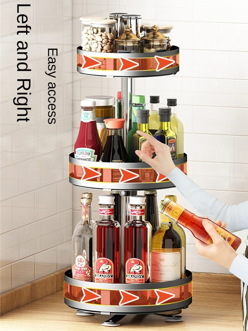 360-ডিগ্রী কার্বন ইস্পাত রান্নাঘর স্টোরেজ রাক 360-Degree Carbon Steel Kitchen Storage Rack