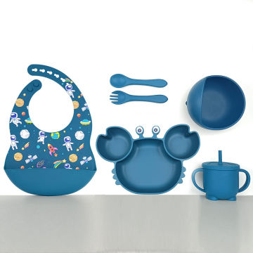Crab Plate 6pcs Silicone Feeding Set Baby Tableware