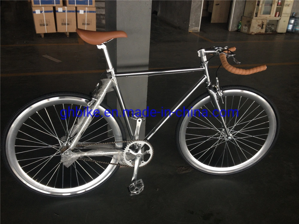 700c Adult Mens Chrome Frame Bullhorn Bar Fixed Gear Bike Fixie Bicycles Cyling