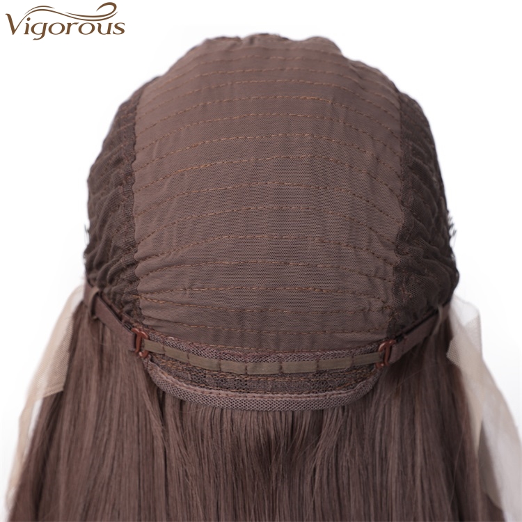 Vigorous High Temperature Top Quality Long Silky Straight Brown Wigs Middle Part Lace Frontal Wigs For White Women Wholesale