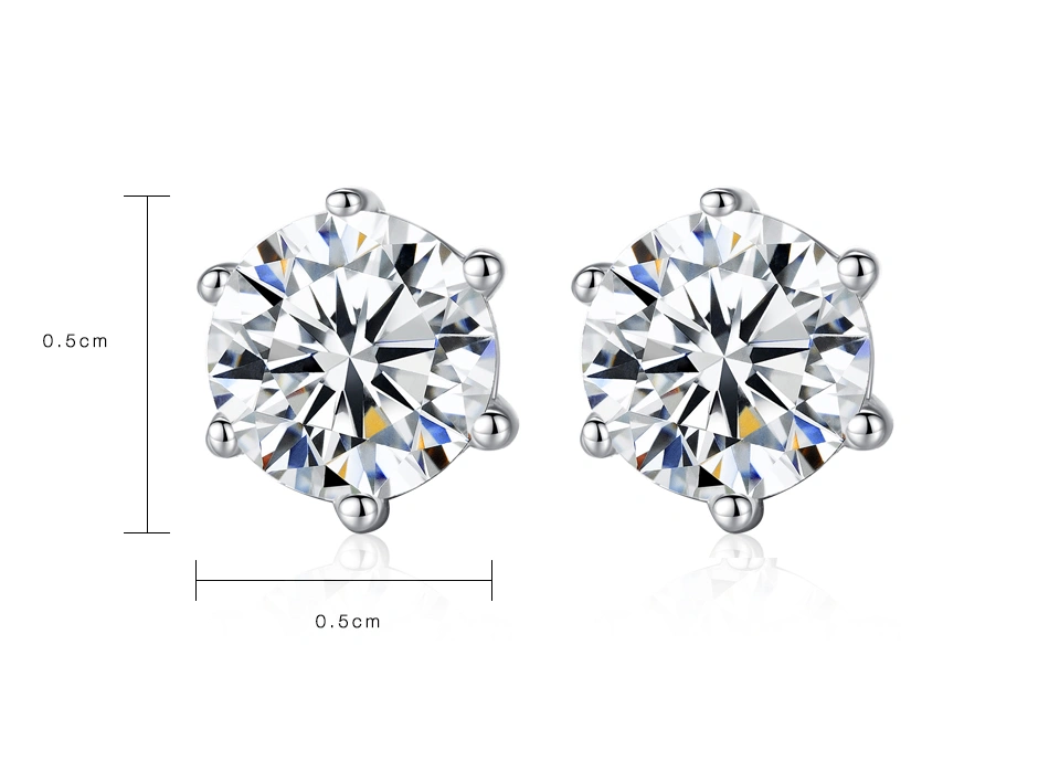 Luxury 5mm 1 Carat Round Cubic Zirconia 925 Sterling Silver Earring