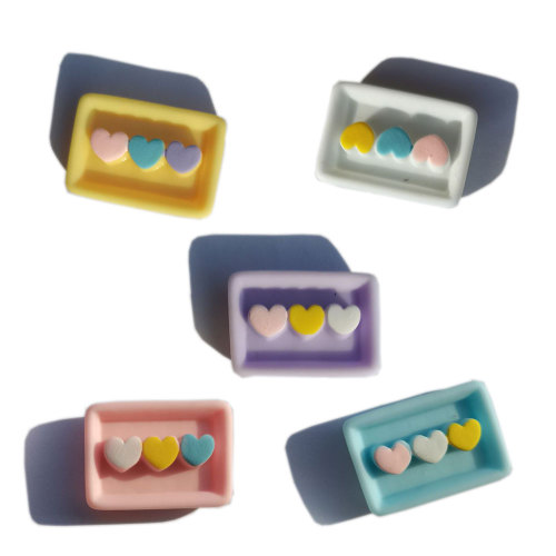 Resin Three Heart On Plate Kawaii Dollhouse Play Toys Flat Back Cabochon Beads Kids DIY Craft Gifts