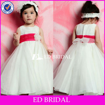 Organza White And Red Ankle Length Real Sample Flower Girl Dress