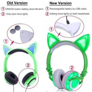 Auriculares de oreja de gato que brillan intensamente parpadeantes estéreo recargables