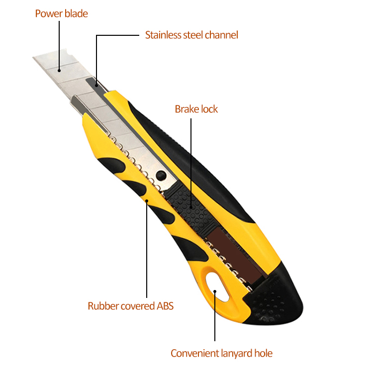 Couteau utilitaire dentelé de 18 mm à double tranchant en ruban noir de qualité fiable avec redimensionneur de boîte