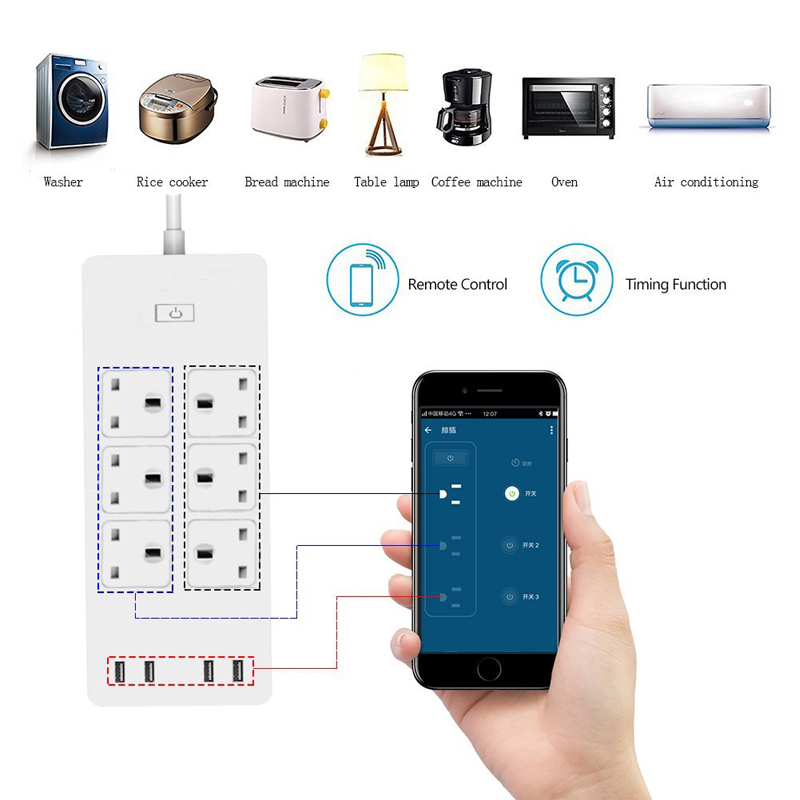 10A Uk Socket Under Desk Power Strip Wifi Smart Outlet Plug Power Strip With Usb Ports