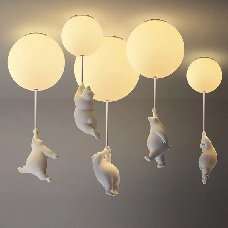 Modern Nordic Bear LED Pendant Light for Kids′ Rooms