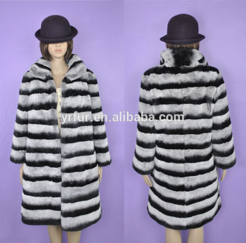 YR441 Genuine Rex Rabbit Dyed in Chinchilla color fur coat/Fashion Rex Rabbit Fur Coat