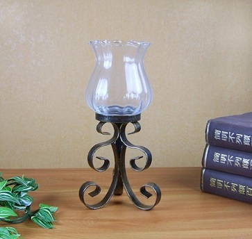 home decoration antique metal candle holder with glass cup