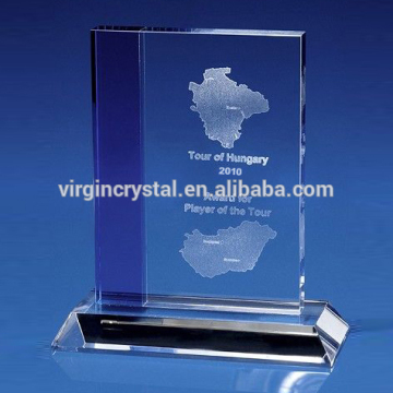 Blue Edge Clear Crystal Awards With Custom Logo Engraved For Crystal Awards