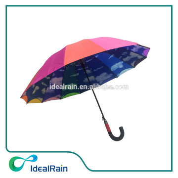 25" 16 ribs double layer straight rainbow umbrella