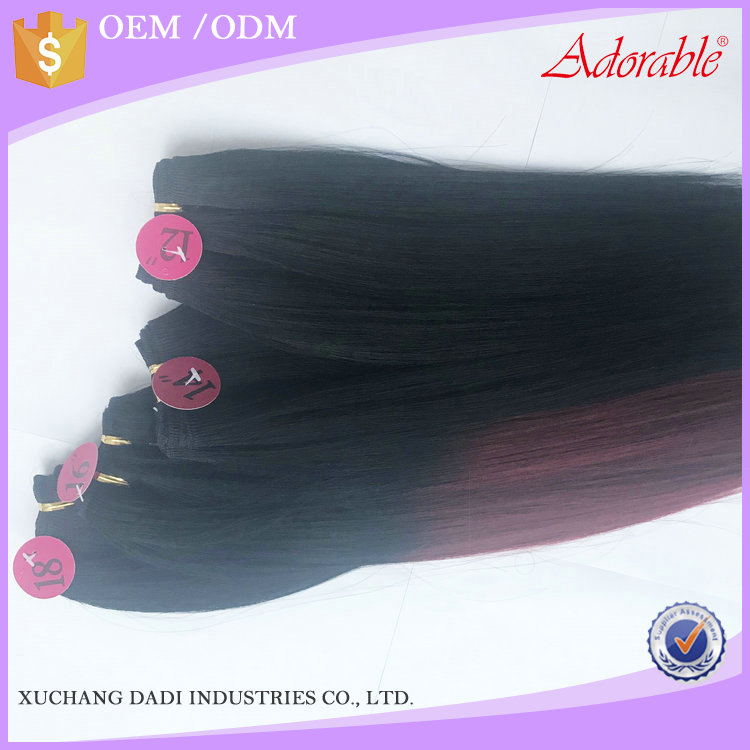 wholesale silk straight Yaki Wave synthetic hair weaves for black women weave,ombre two tone color ombre hair weaves with bangs