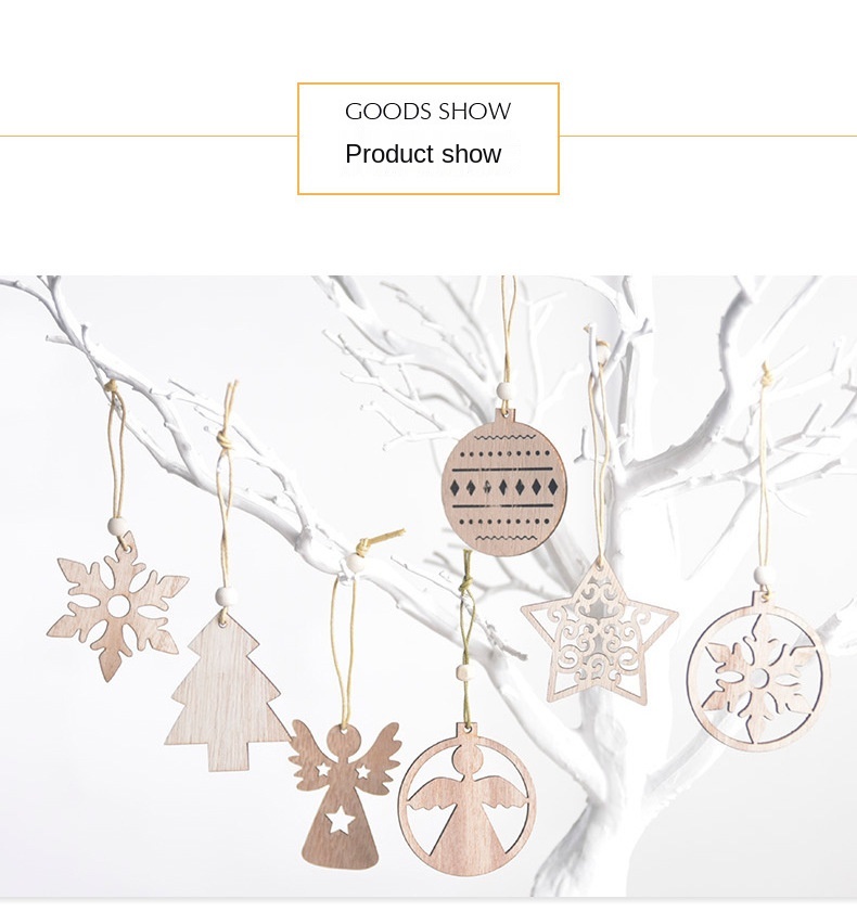 Christmas Decoration Supplies Boxed Wooden Christmas Snowflake Small Pendant Laser Cutting Hollow-out Ornaments