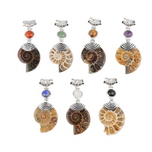 Gemstone Cabs Silver Ammonite Pendant Natural Ammonite Fossil Stone Gemstone Charms Pendant Necklaces Vintage style