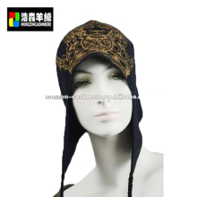 Black Cashmere Knitted Hat, Warm Delicate Print Cashmere Hat