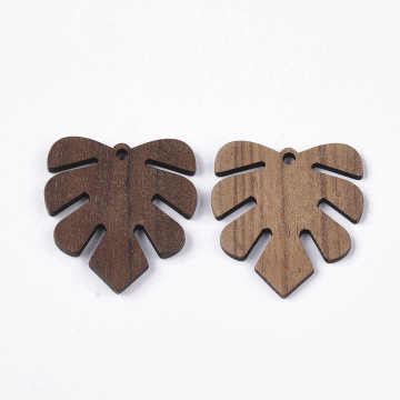 Pandahall Saddle Brown Undyed Walnut Wood Leaf Pendants