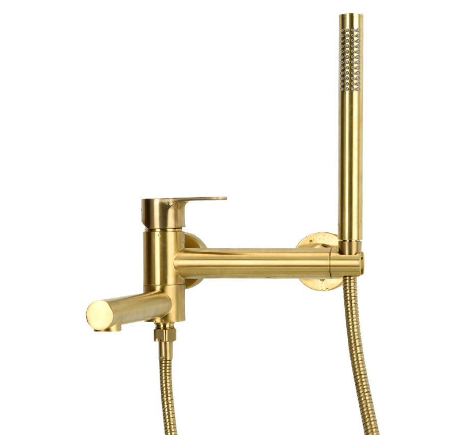 Top de vendas misturador cascata com acabamento dourado Stretchable chuveiro de mão Válvula quente e fria Torneira da banheira