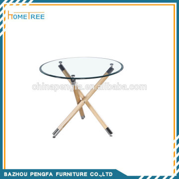 Simple Design Round Glass Dining Table, Soild Wood Dining Table