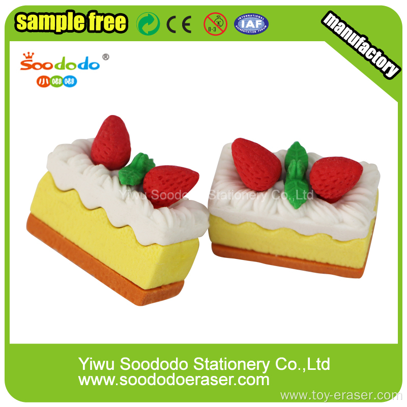 novelty strawberry cake eraser stationery items for schools