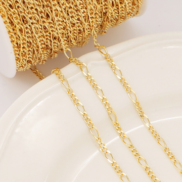 Wholesale Italian Gold Plated Chain - 3+1 Figaro Design 18K Gold Plated Brass Chain for Jewelry Making