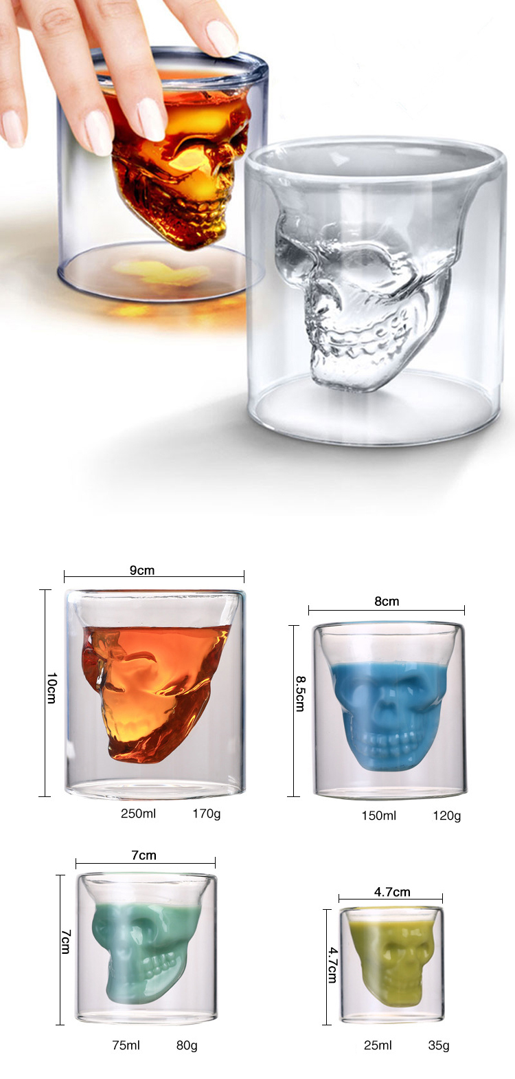 Vintage Unique Skull Custom Insulated Unbreakable Stemless Tumbler Wine Glass Box Packaging