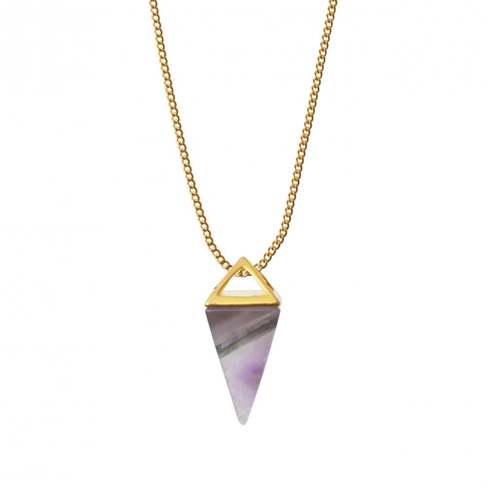 Pendentif de guérison pyramidale avec triangle en or et améthyste